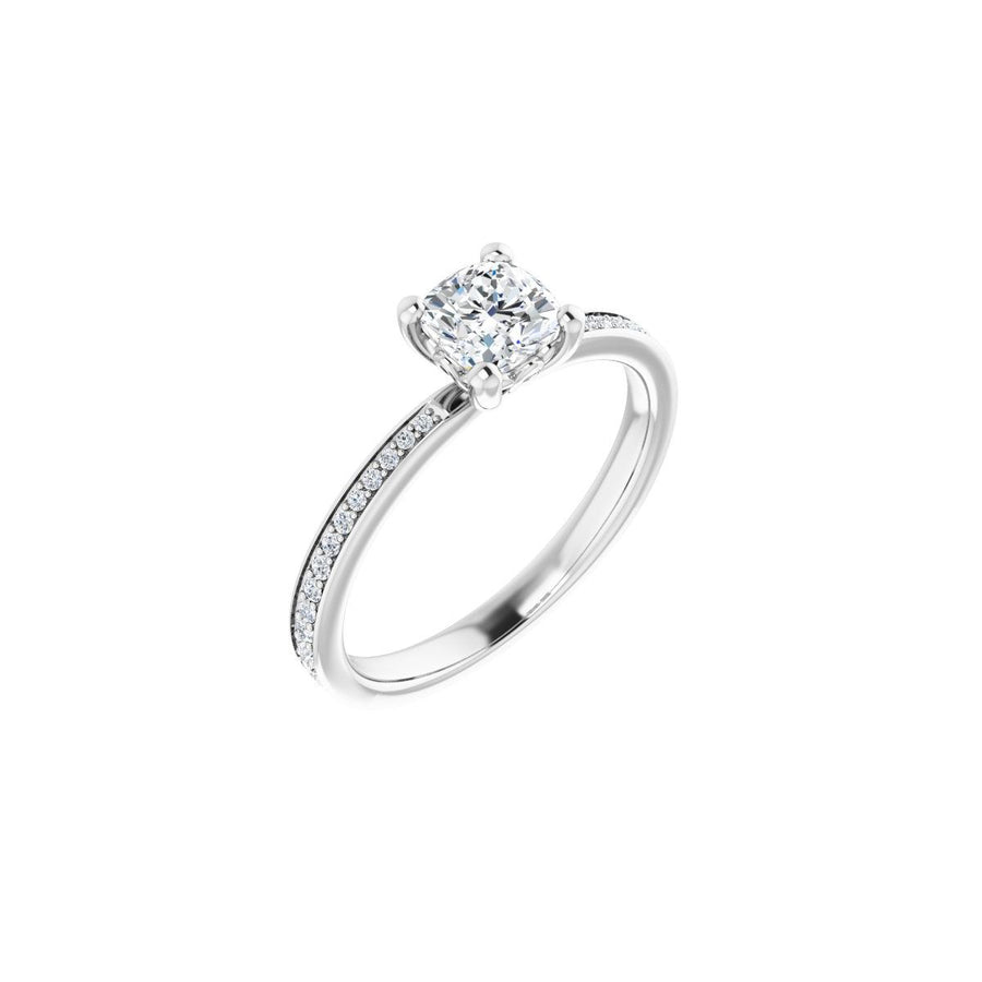 Natural Diamond Semi-Set 1/6 CTW Cushion Engagement Ring (5 X 5 Mm) - 14K Gold - Series 124170