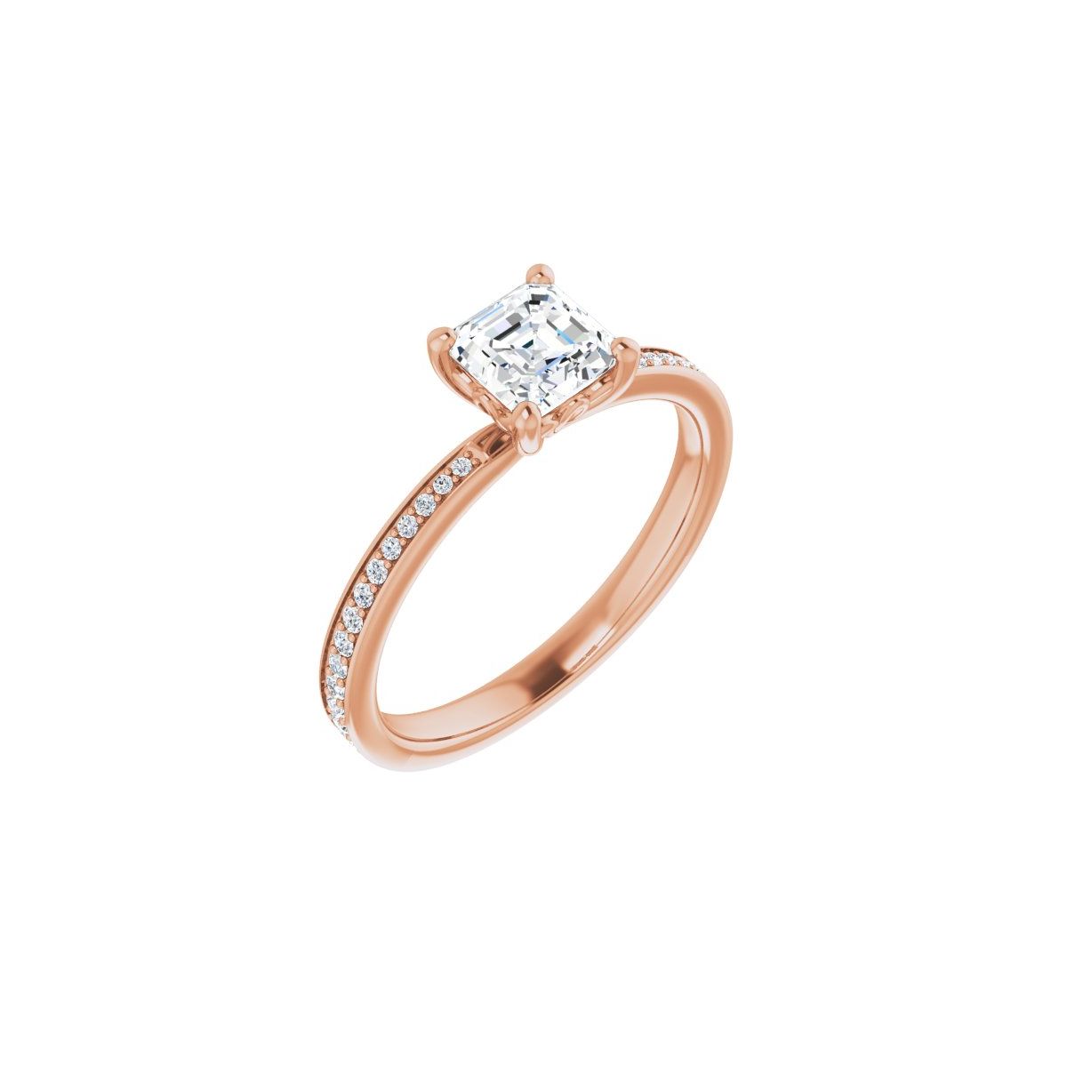 Natural Diamond Semi-Set 1/6 CTW Asscher Engagement Ring (5 X 5 Mm) - 14K Gold - Series 124170
