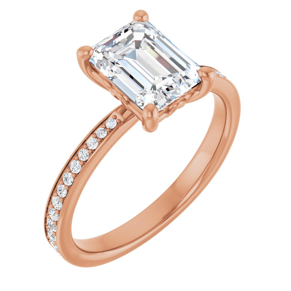 Natural Diamond Semi-Set 1/5 CTW Emerald Engagement Ring (8 X 6 Mm) - 14K Gold - Series 124170