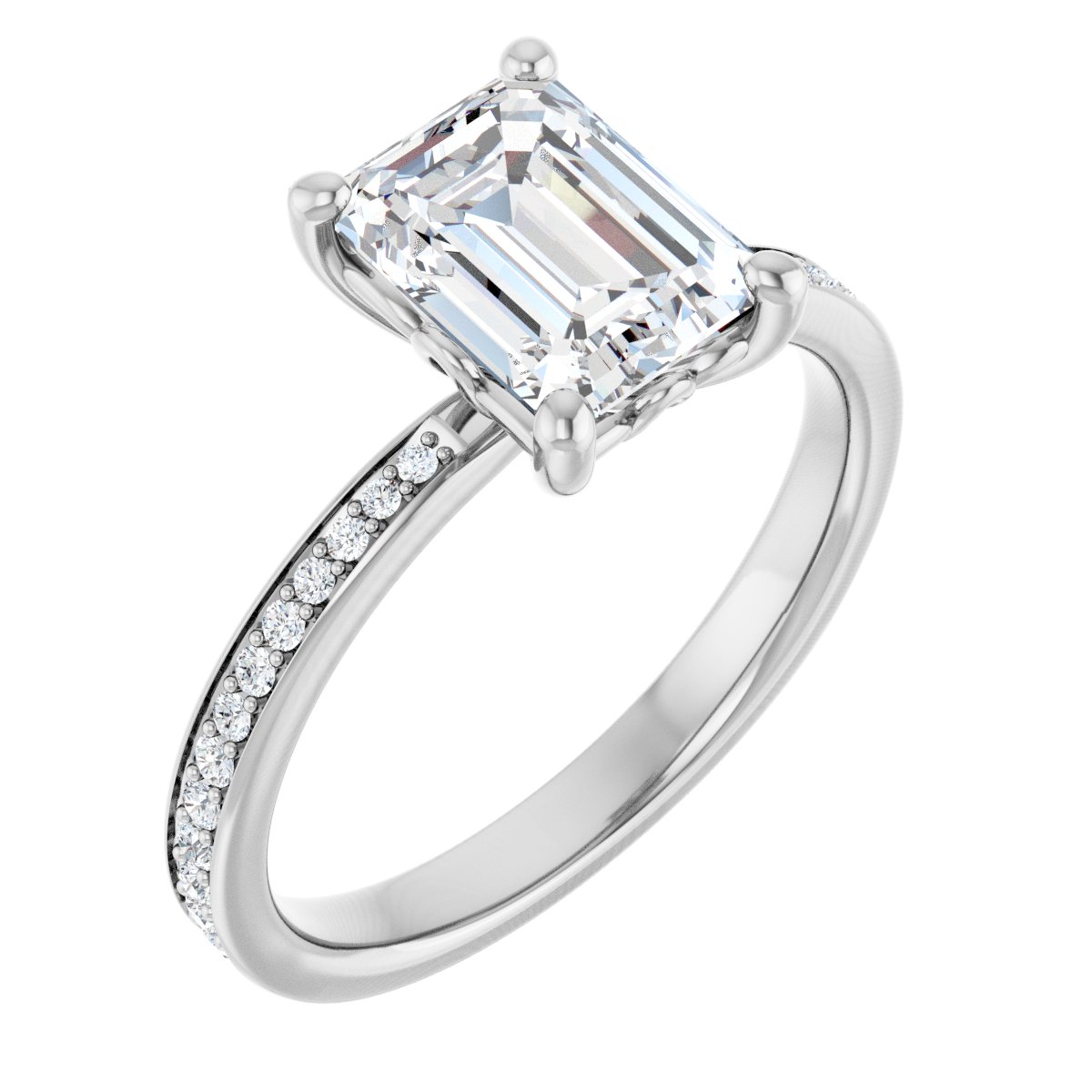 Natural Diamond Semi-Set 1/5 CTW Emerald Engagement Ring (8 X 6 Mm) - 14K Gold - Series 124170