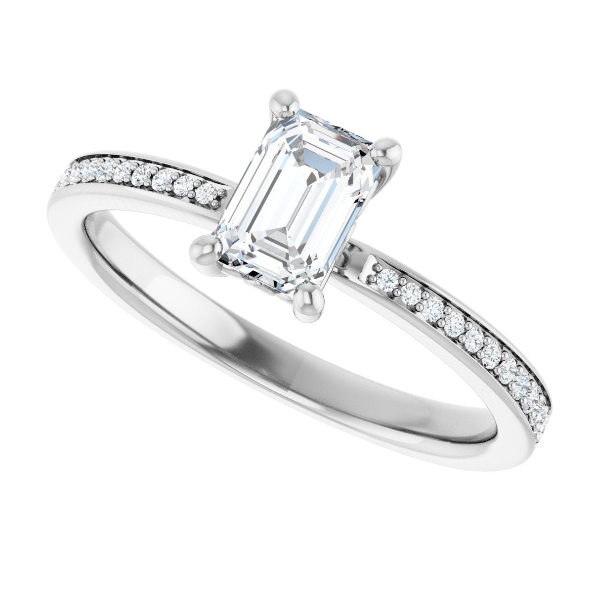 Semi-Set 1/6 CTW Emerald Engagement Ring (6 X 4 Mm) - gallery - Series 124170
