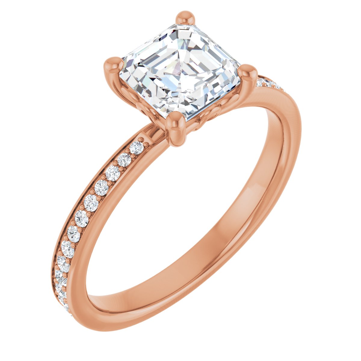 Natural Diamond Semi-Set 1/5 CTW Asscher Engagement Ring (6 X 6 Mm) - 14K Gold - Series 124170