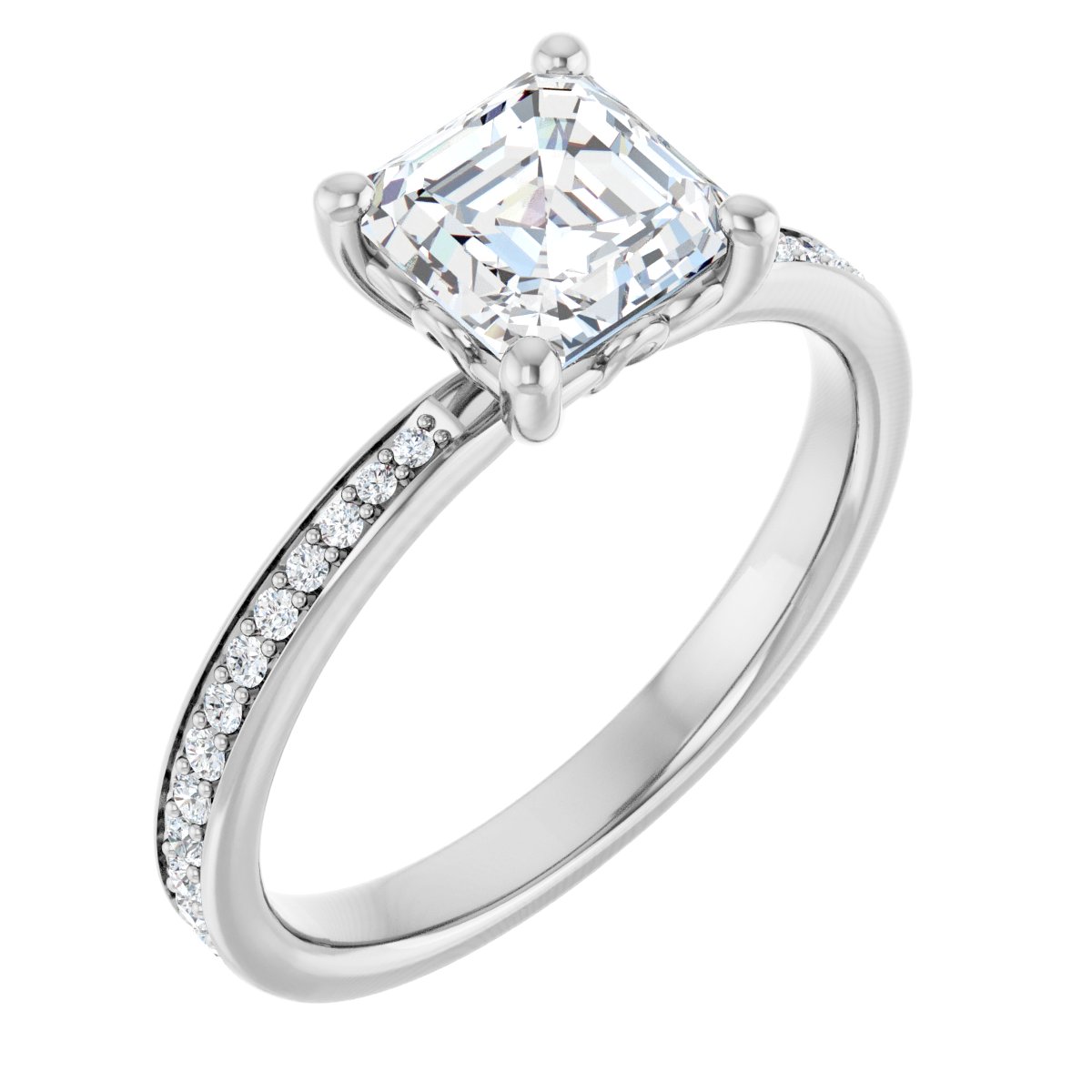 Natural Diamond Semi-Set 1/5 CTW Asscher Engagement Ring (6 X 6 Mm) - 14K Gold - Series 124170