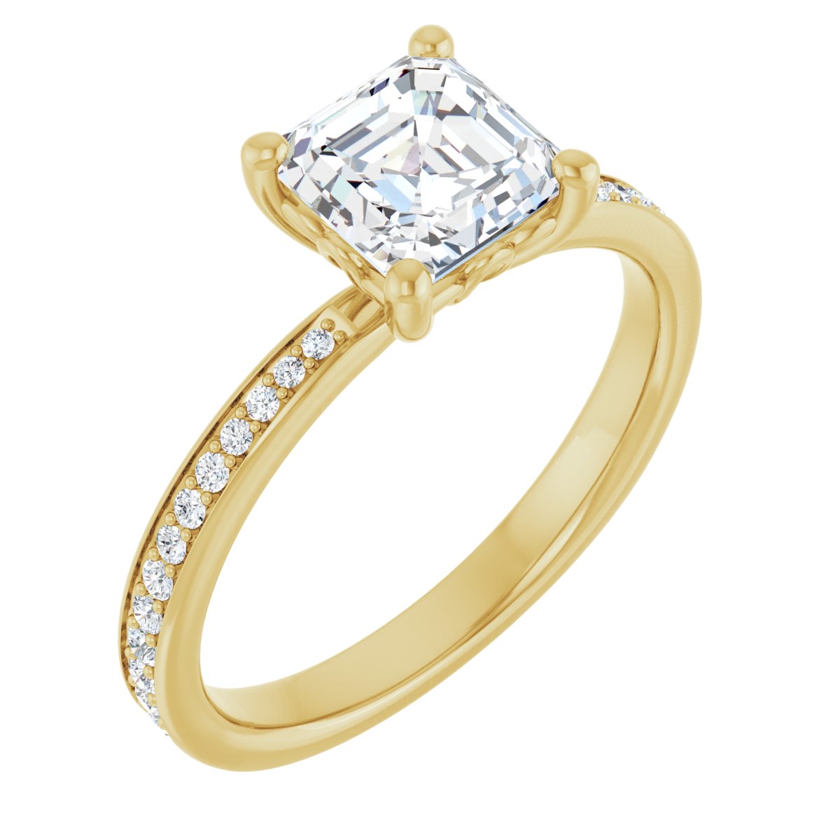 Natural Diamond Semi-Set 1/5 CTW Asscher Engagement Ring (6 X 6 Mm) - 14K Gold - Series 124170