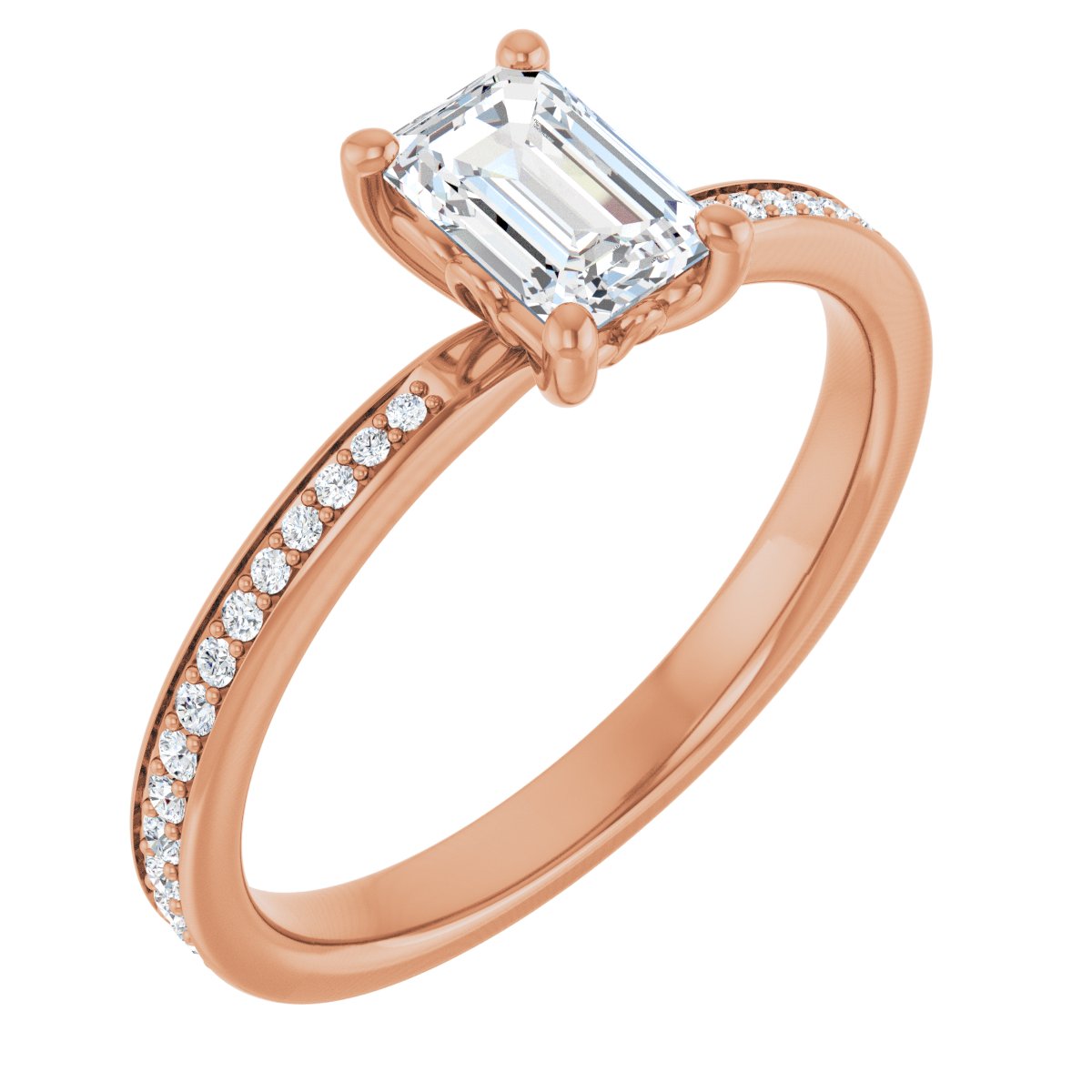Natural Diamond Semi-Set 1/6 CTW Emerald Engagement Ring (6 X 4 Mm) - 14K Gold - Series 124170
