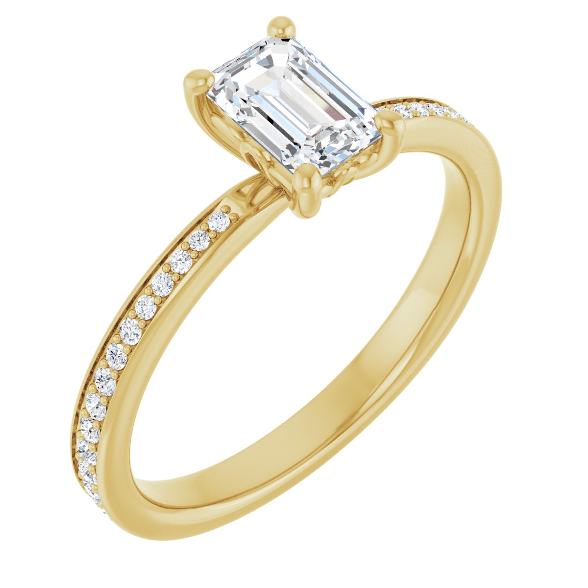 Natural Diamond Semi-Set 1/6 CTW Emerald Engagement Ring (6 X 4 Mm) - 14K Gold - Series 124170