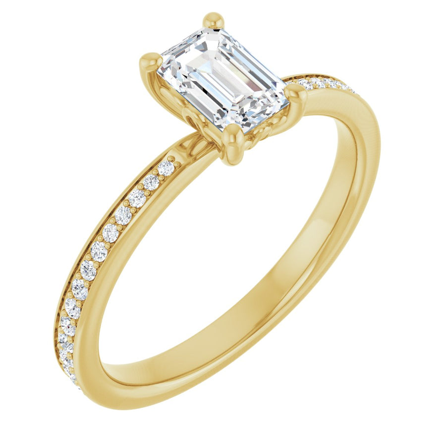 Natural Diamond Semi-Set 1/6 CTW Emerald Engagement Ring (6 X 4 Mm) - 14K Gold - Series 124170