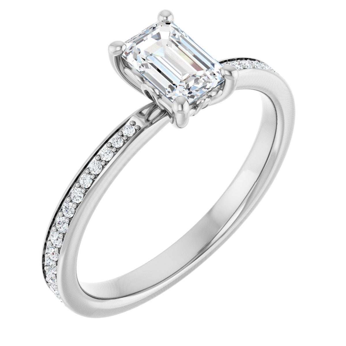 Natural Diamond Semi-Set 1/6 CTW Emerald Engagement Ring (6 X 4 Mm) - 14K Gold - Series 124170