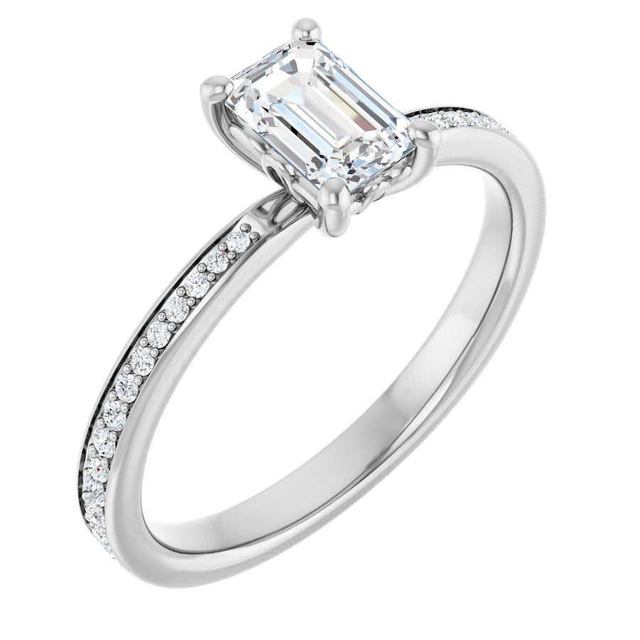Natural Diamond Semi-Set 1/6 CTW Emerald Engagement Ring (6 X 4 Mm) - 14K Gold - Series 124170