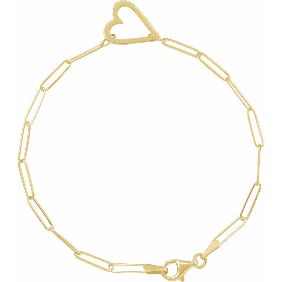 Heart & Paperclip-Style Bracelet - 14K Yellow Gold - Series BRC962