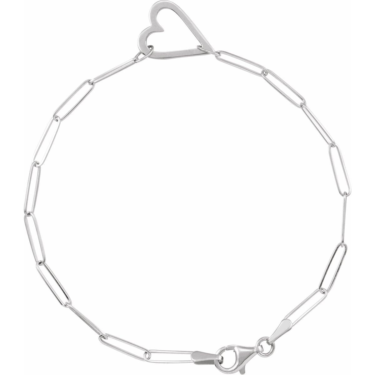 Heart & Paperclip-Style Bracelet - Sterling Silver - Series BRC962