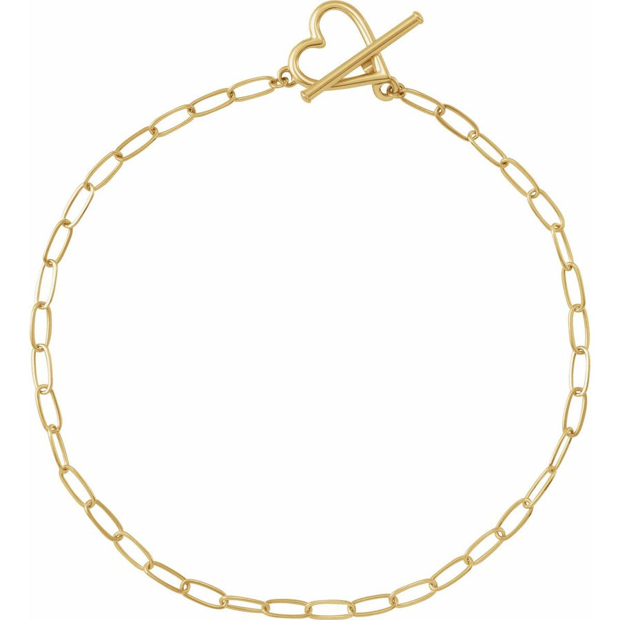 Heart & Paperclip-Style Bracelet - 14K Yellow Gold - Series BRC944
