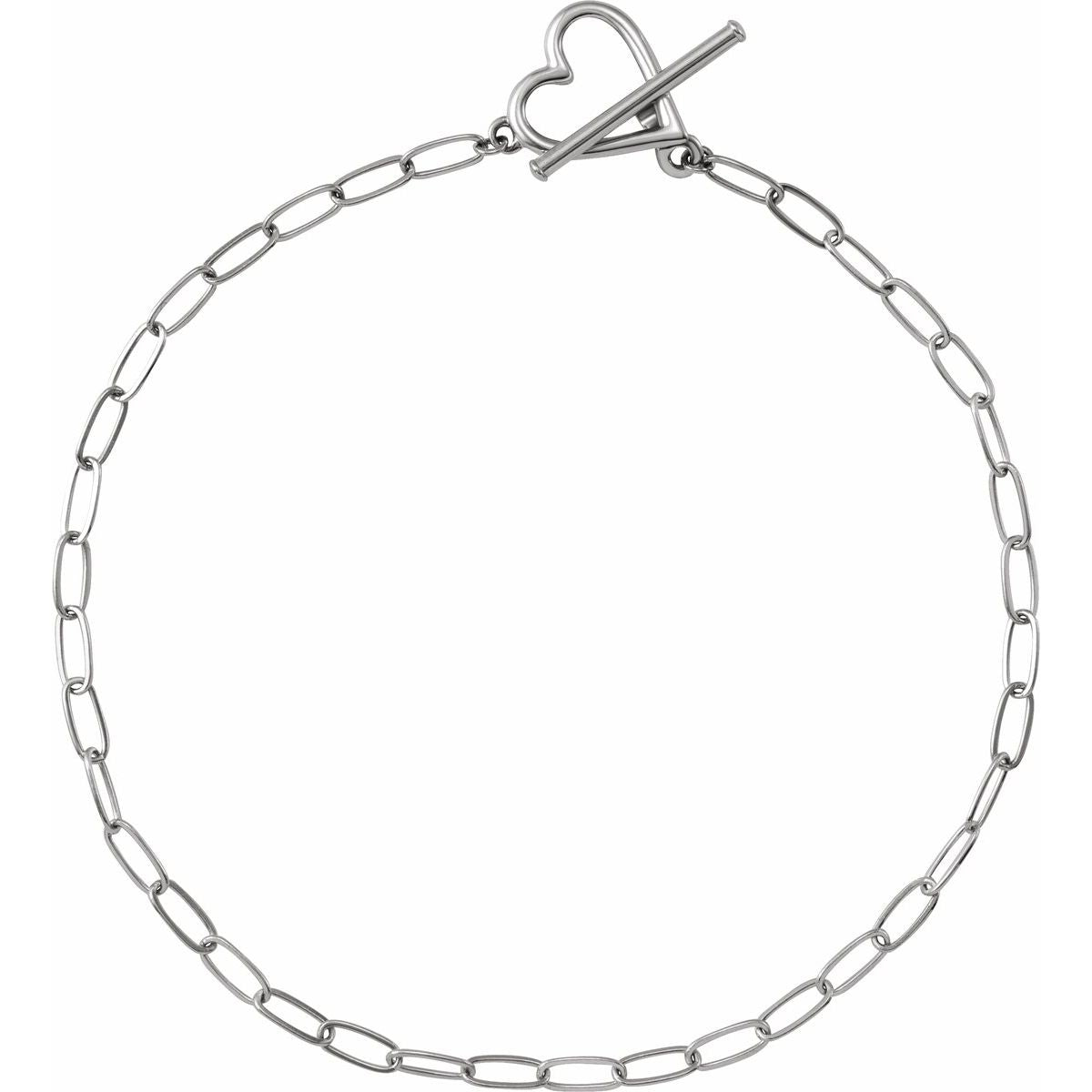 Heart & Paperclip-Style Bracelet - 14K White Gold - Series BRC944