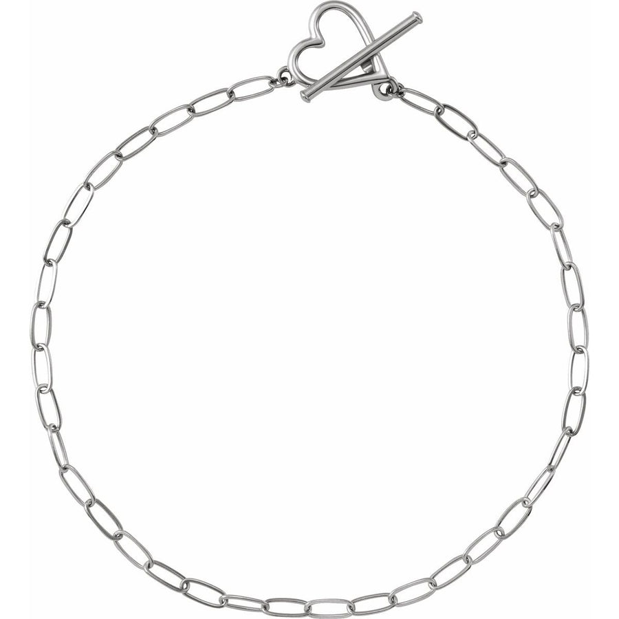 Heart & Paperclip-Style Bracelet - 14K White Gold - Series BRC944