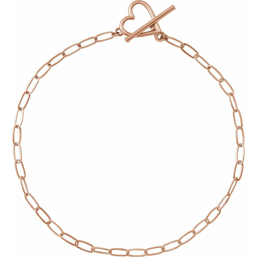 Heart & Paperclip-Style Bracelet - 14K Rose Gold - Series BRC944