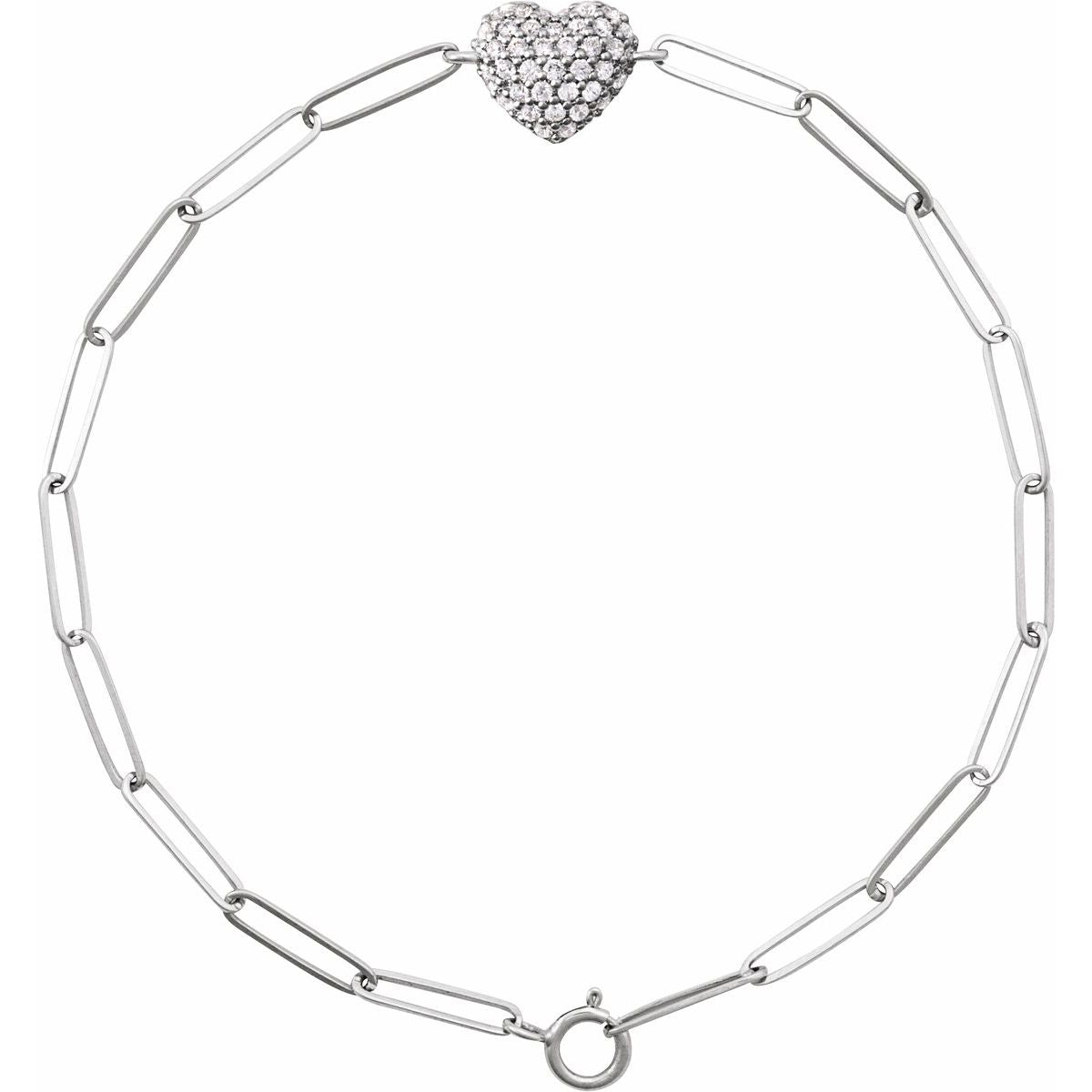 Accented Heart Paperclip-Style Bracelet - 14K White Gold - Series BRC976