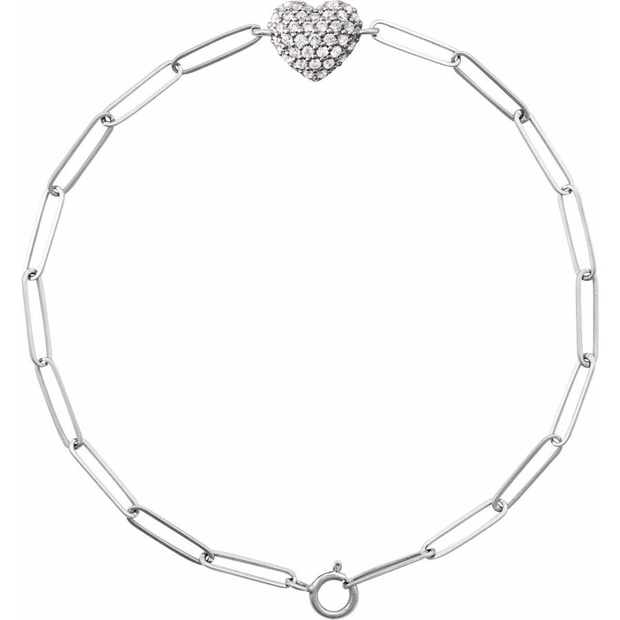 Accented Heart Paperclip-Style Bracelet - 14K White Gold - Series BRC976