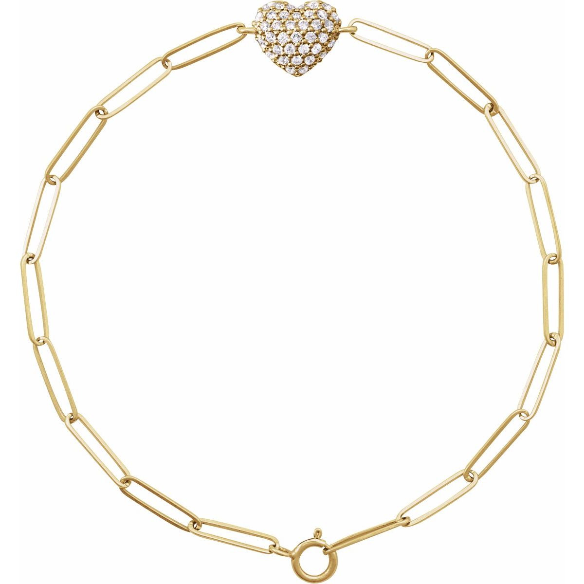 Accented Heart Paperclip-Style Bracelet - 14K Yellow Gold - Series BRC976