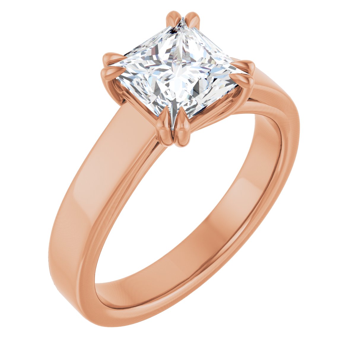 Natural Diamond Square Double Claw-Prong Solitaire Engagement Ring Mounting - 14K Gold - Series 126772