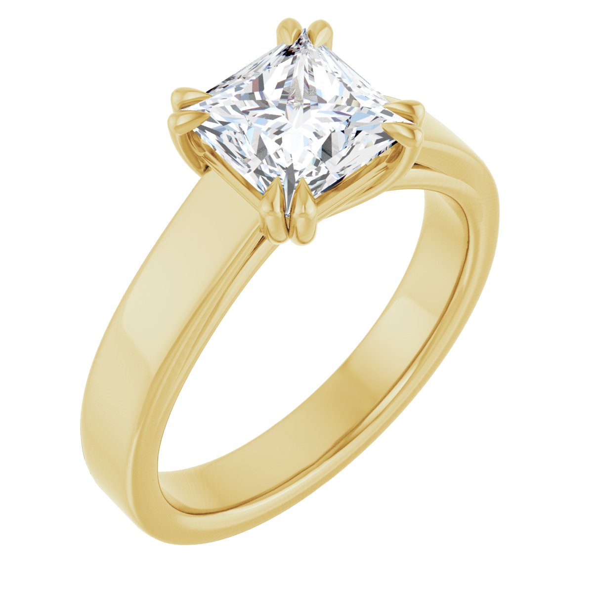 Natural Diamond Square Double Claw-Prong Solitaire Engagement Ring Mounting - 14K Gold - Series 126772