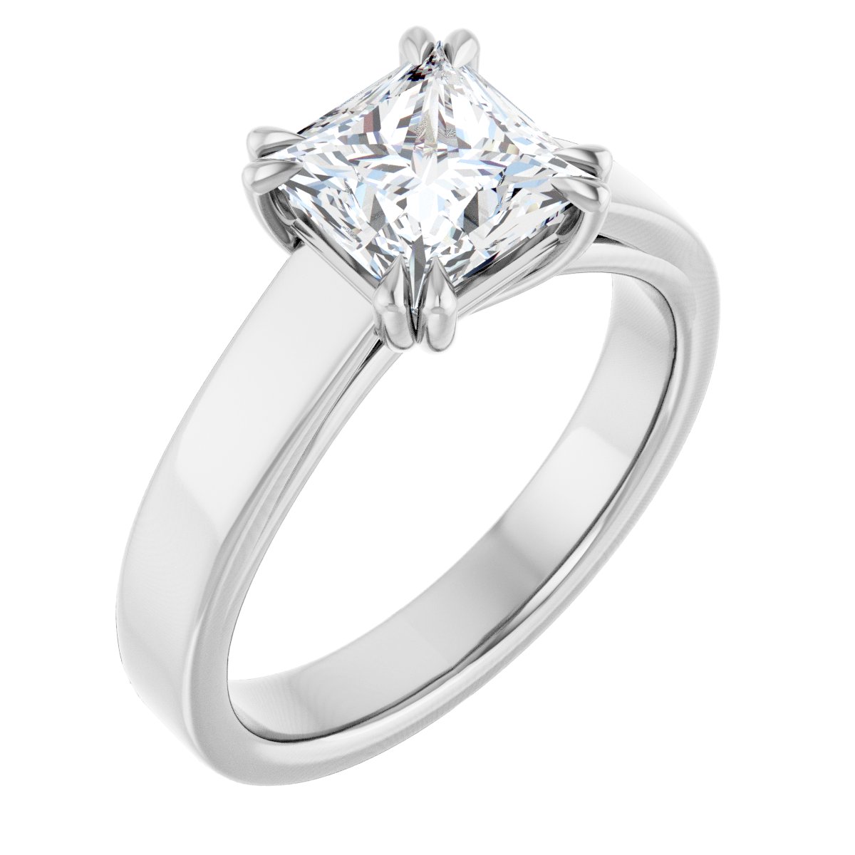 Natural Diamond Square Double Claw-Prong Solitaire Engagement Ring Mounting - 14K Gold - Series 126772