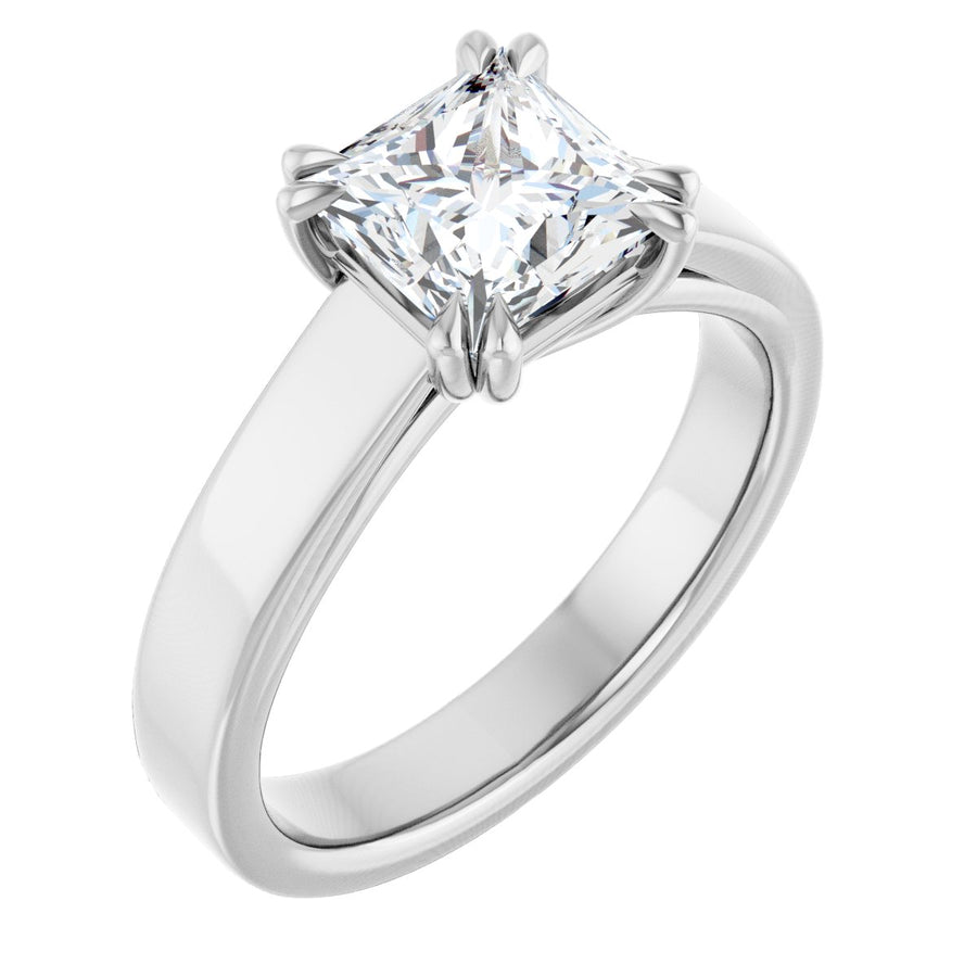 Natural Diamond Square Double Claw-Prong Solitaire Engagement Ring Mounting - 14K Gold - Series 126772