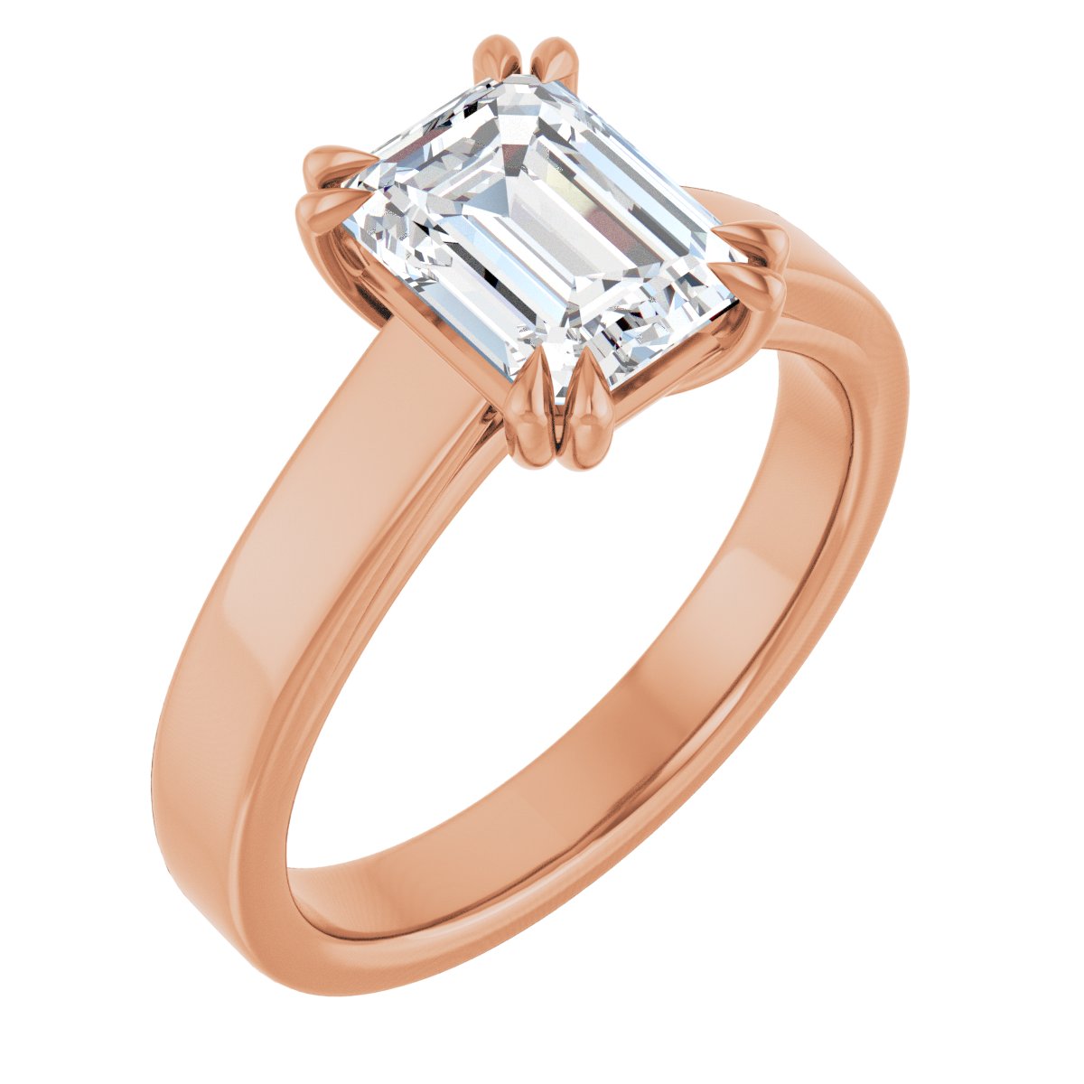 Natural Diamond Emerald Double Claw-Prong Solitaire Engagement Ring Mounting - 14K Gold - Series 126772