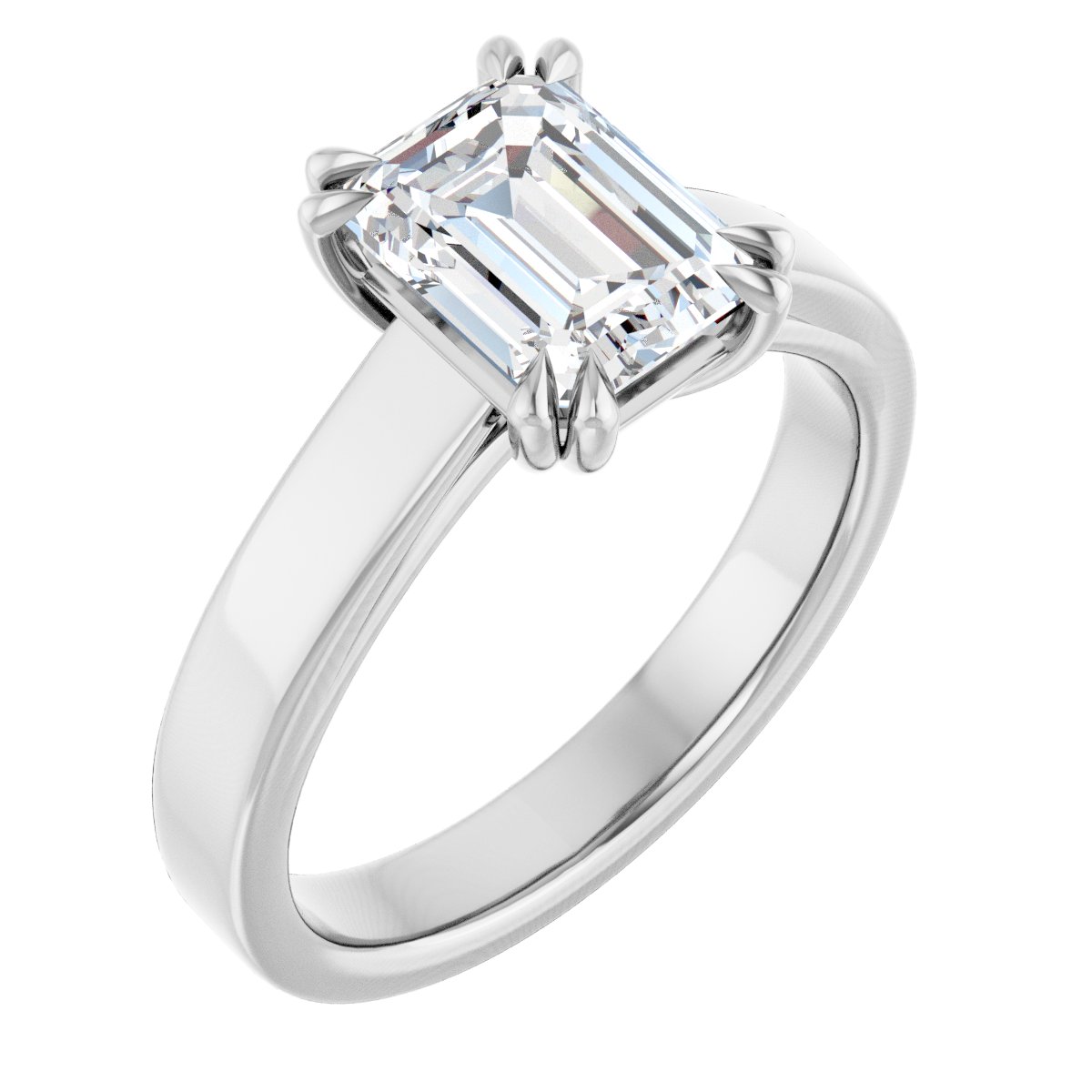 Natural Diamond Emerald Double Claw-Prong Solitaire Engagement Ring Mounting - 14K Gold - Series 126772