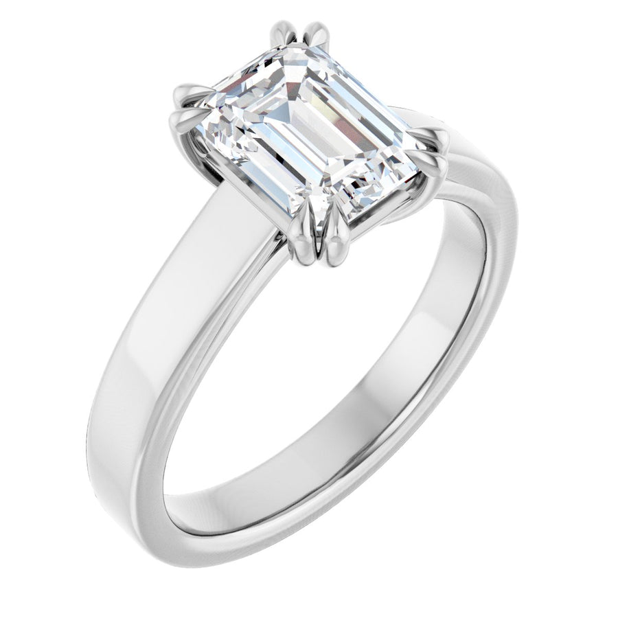 Natural Diamond Emerald Double Claw-Prong Solitaire Engagement Ring Mounting - 14K Gold - Series 126772