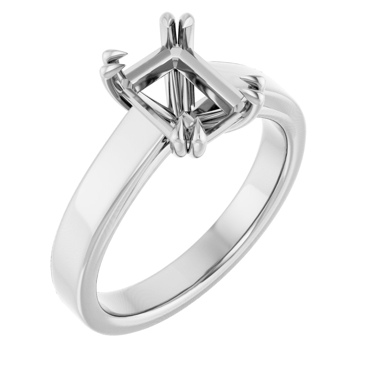 Emerald Double Claw-Prong Solitaire Engagement Ring Mounting - gallery - Series 126772