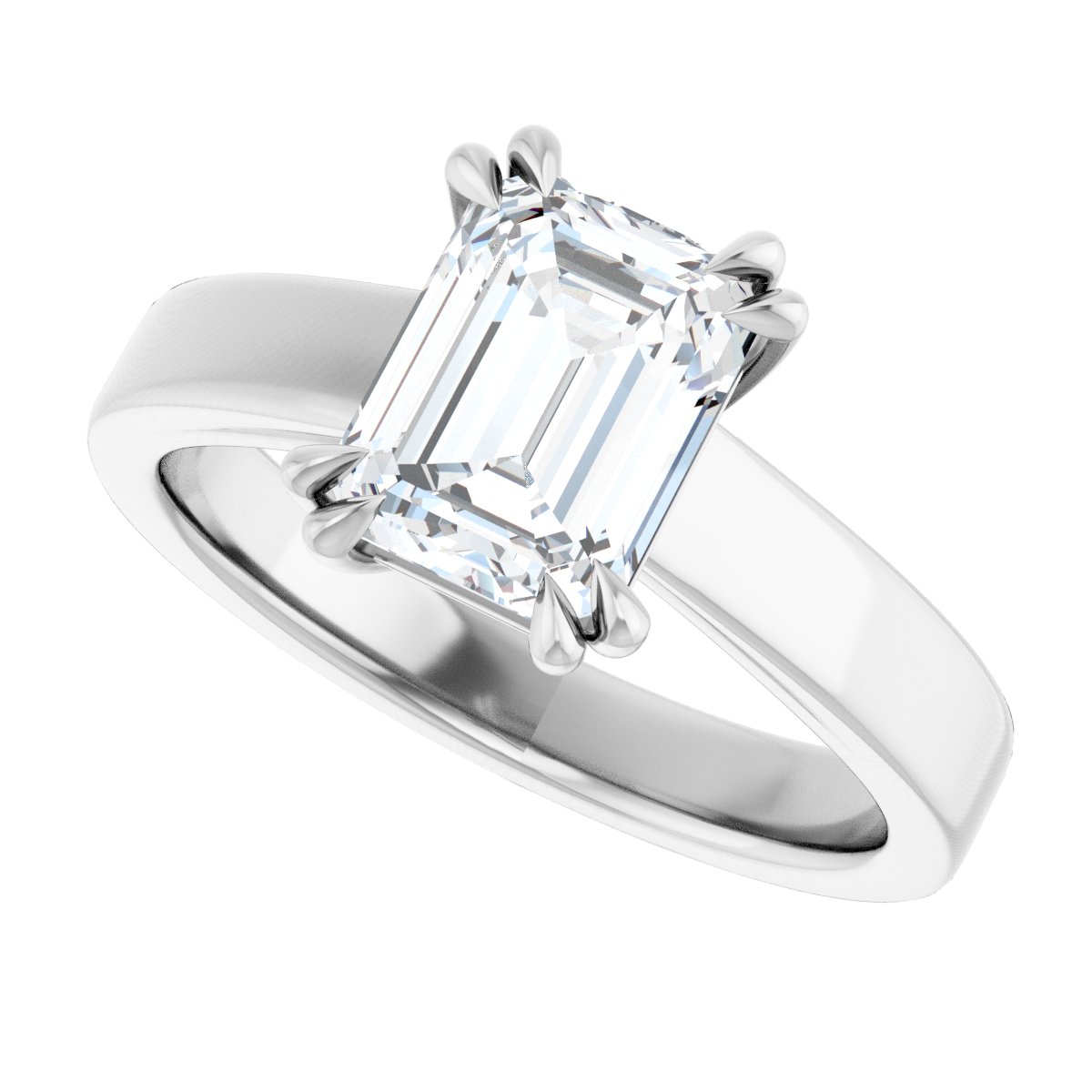 Emerald Double Claw-Prong Solitaire Engagement Ring Mounting - gallery - Series 126772