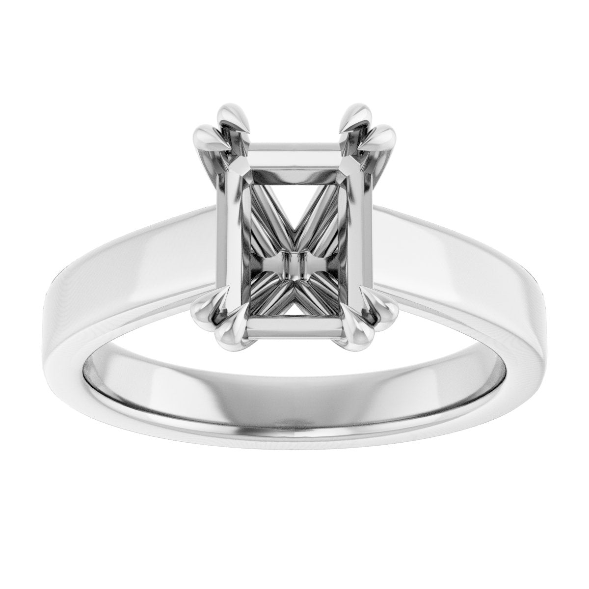 Emerald Double Claw-Prong Solitaire Engagement Ring Mounting - gallery - Series 126772