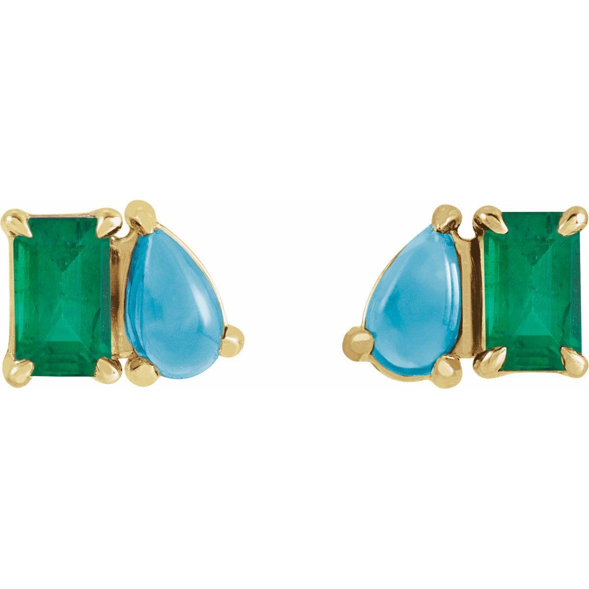 Lab Made Emerald Two-Stone Stud Earring