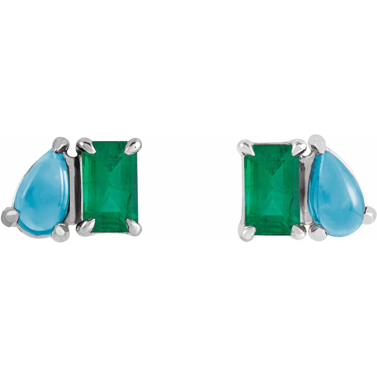 Lab Made Emerald Two-Stone Stud Earring