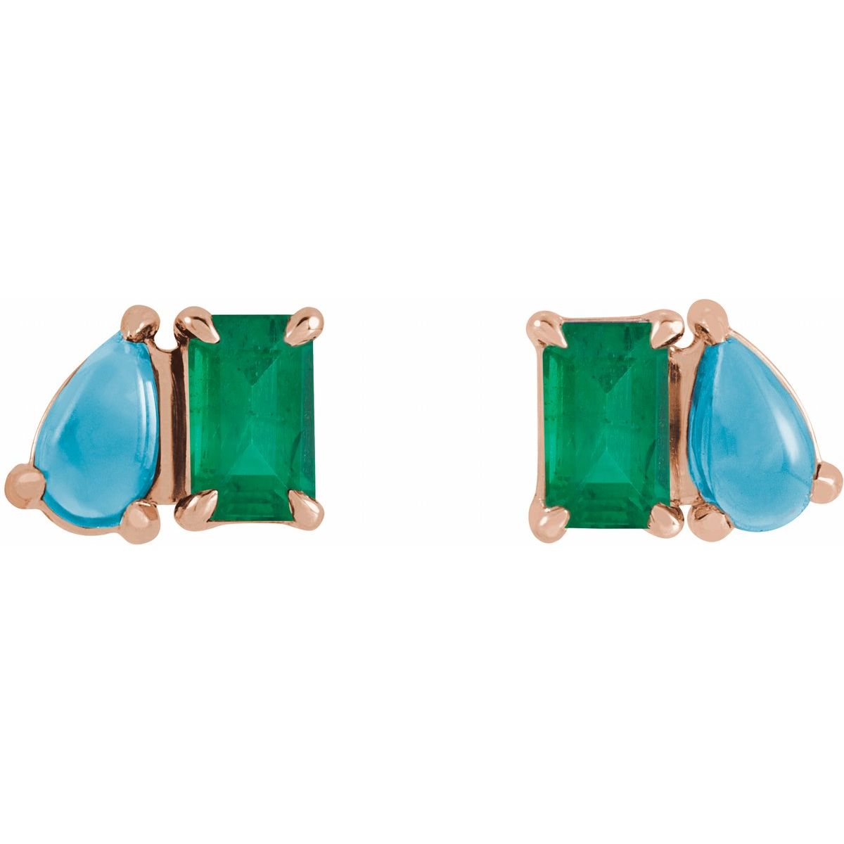 Lab Made Emerald Two-Stone Stud Earring