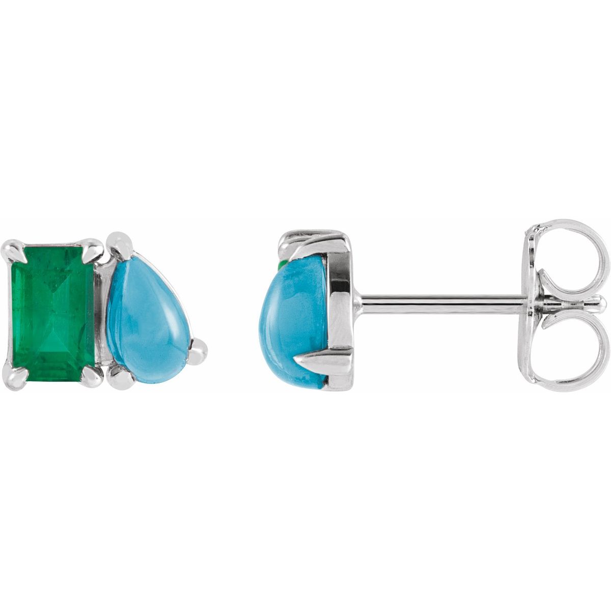 Lab Made Emerald Two-Stone Stud Earring