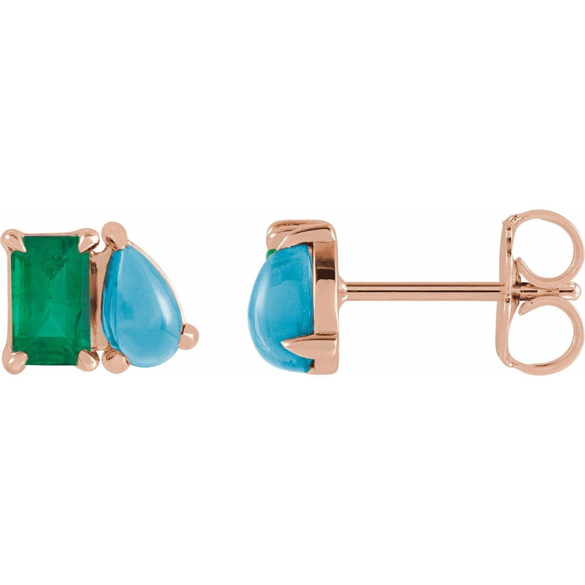 Lab Made Emerald Two-Stone Stud Earring