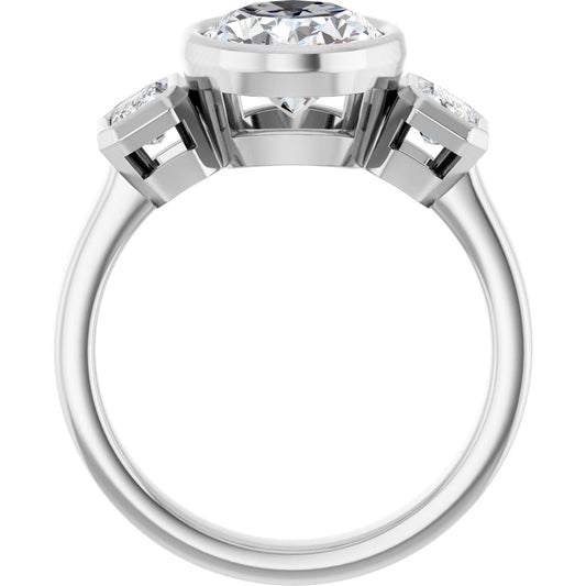 Oval Bezel-Set Three-Stone Engagement Ring Semi-Mount - gallery - Series 126961