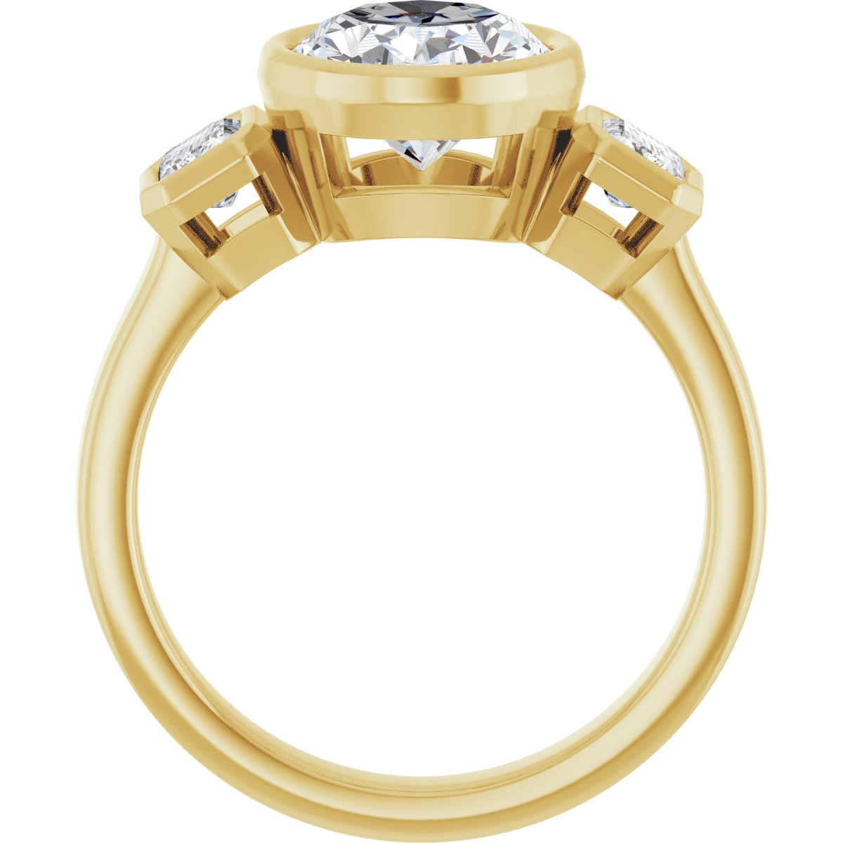 Oval Bezel-Set Three-Stone Engagement Ring Semi-Mount - gallery - Series 126961