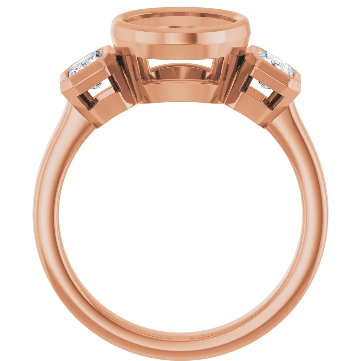 Oval Bezel-Set Three-Stone Engagement Ring Semi-Mount - gallery - Series 126961