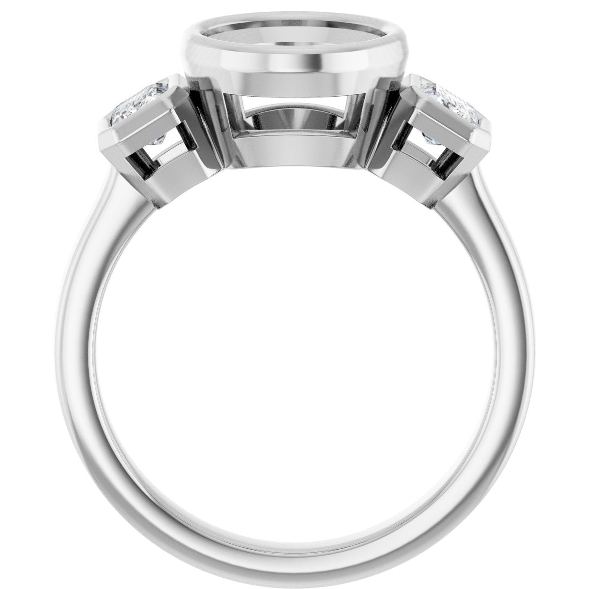 Oval Bezel-Set Three-Stone Engagement Ring Semi-Mount - gallery - Series 126961