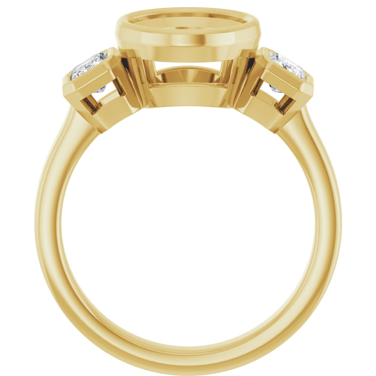 Oval Bezel-Set Three-Stone Engagement Ring Semi-Mount - gallery - Series 126961