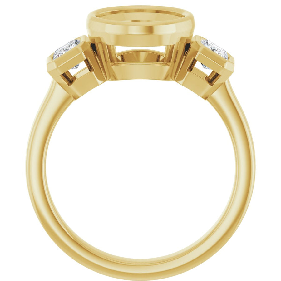 Oval Bezel-Set Three-Stone Engagement Ring Semi-Mount - gallery - Series 126961
