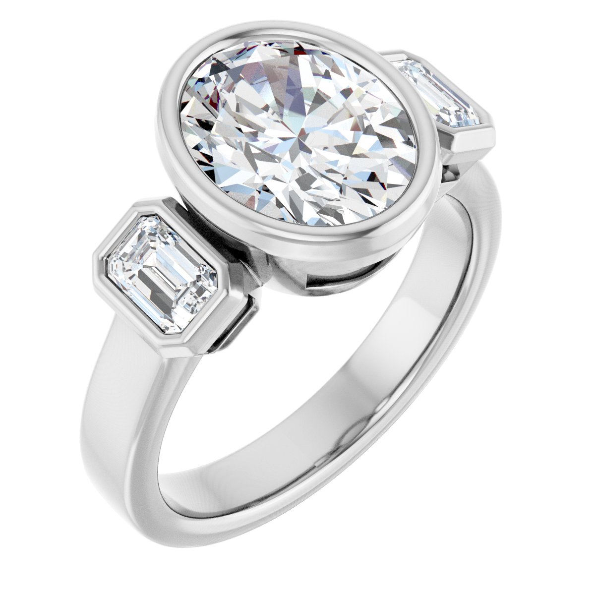 Natural Diamond Oval Bezel-Set Three-Stone Engagement Ring Semi-Mount - Platinum - Series 126961