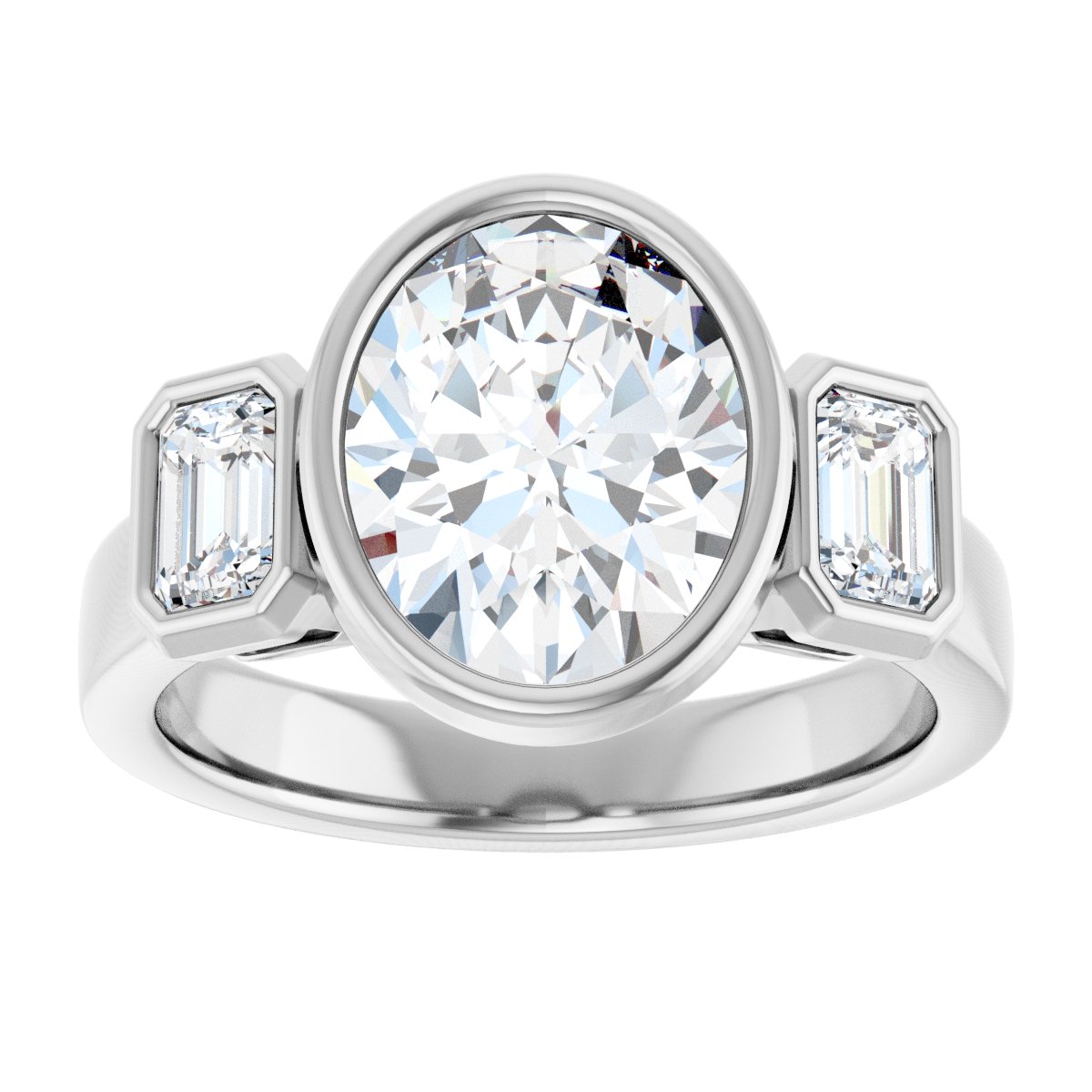 Oval Bezel-Set Three-Stone Engagement Ring Semi-Mount - gallery - Series 126961