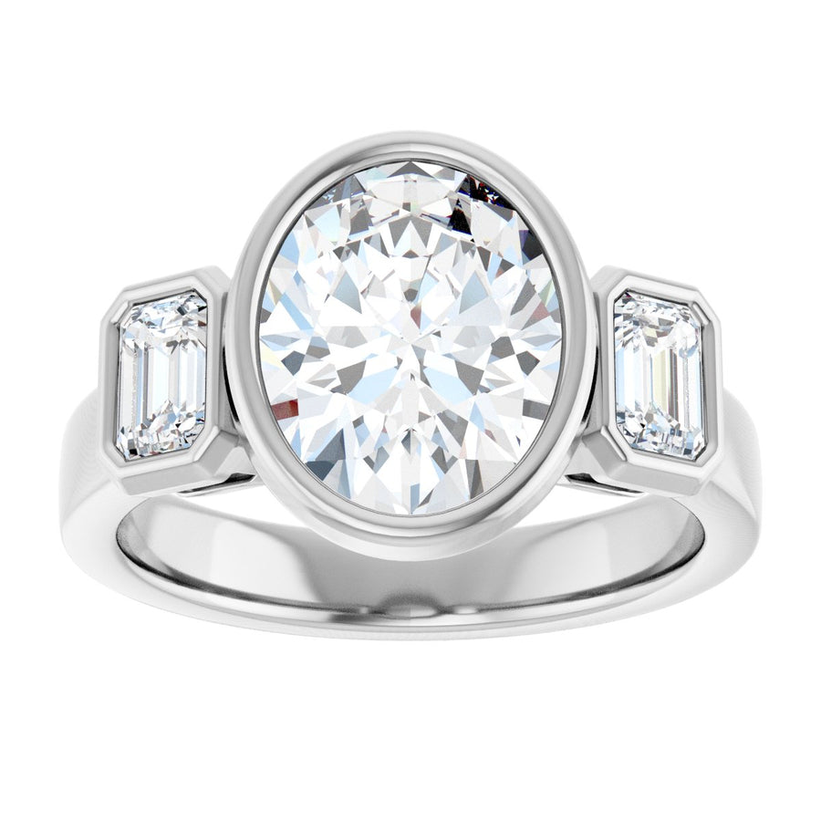 Oval Bezel-Set Three-Stone Engagement Ring Semi-Mount - gallery - Series 126961