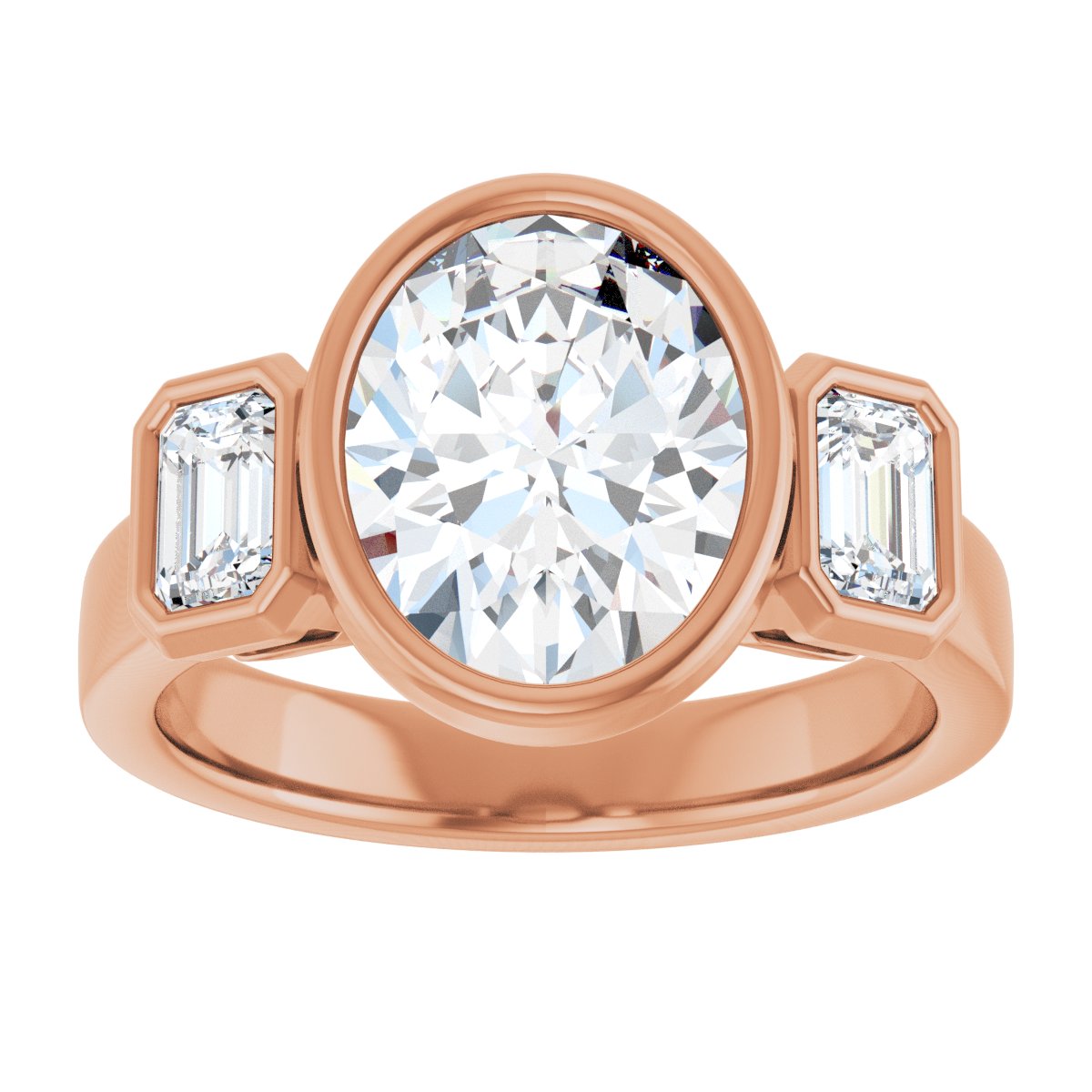 Oval Bezel-Set Three-Stone Engagement Ring Semi-Mount - gallery - Series 126961