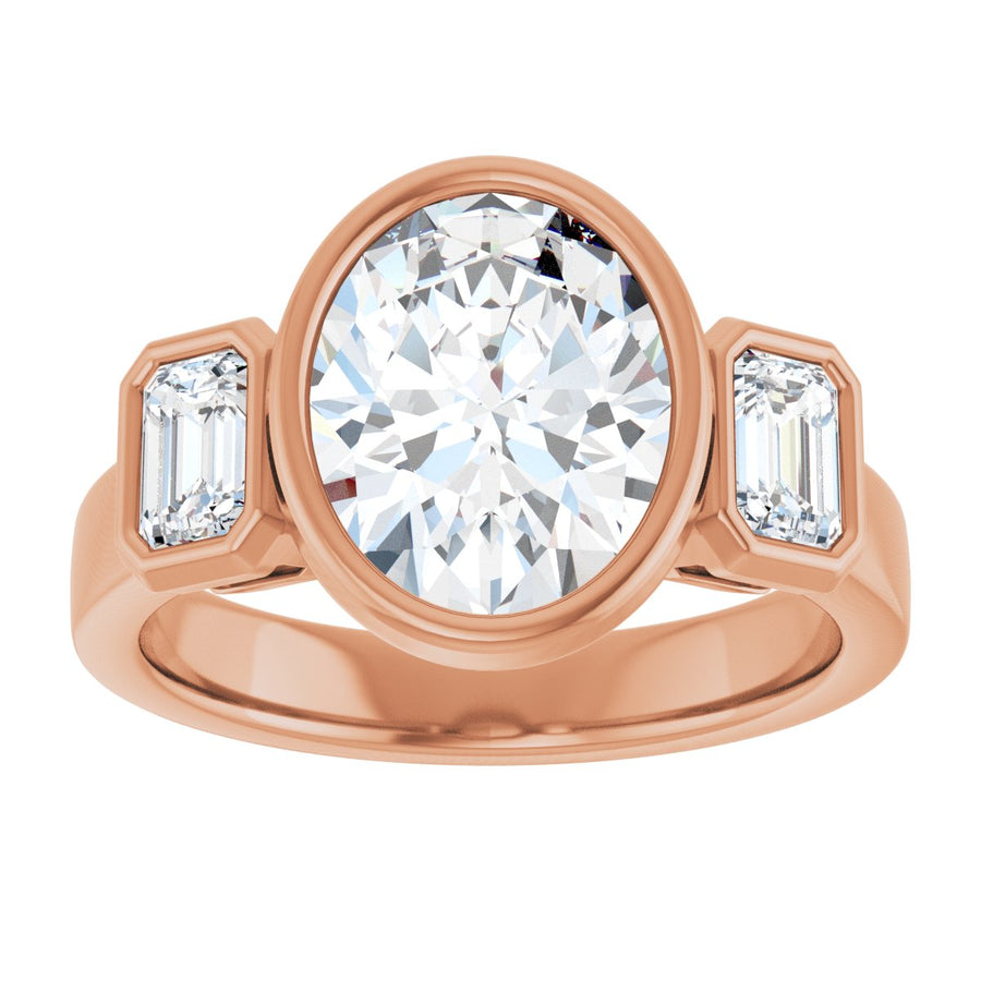 Oval Bezel-Set Three-Stone Engagement Ring Semi-Mount - gallery - Series 126961