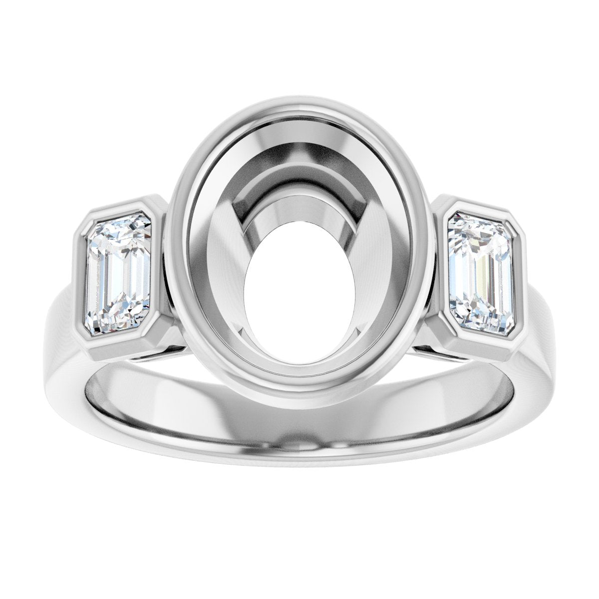 Oval Bezel-Set Three-Stone Engagement Ring Semi-Mount - gallery - Series 126961