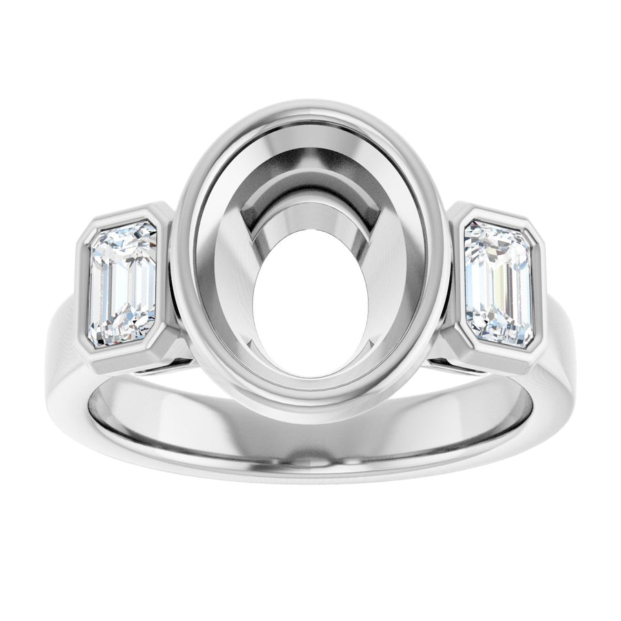 Oval Bezel-Set Three-Stone Engagement Ring Semi-Mount - gallery - Series 126961